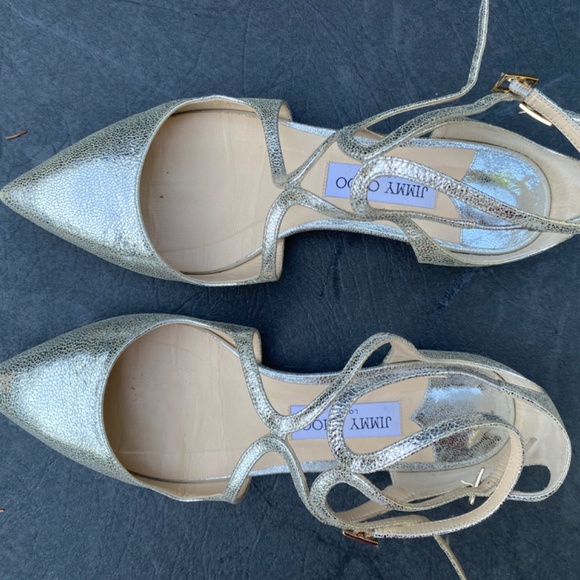 Jimmy Choo Lancer Flat in Silver Glittered Leather - Picture 4 of 8